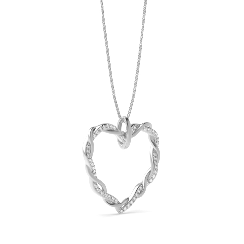 Pave Setting Round Silver Heart Pendant Necklace