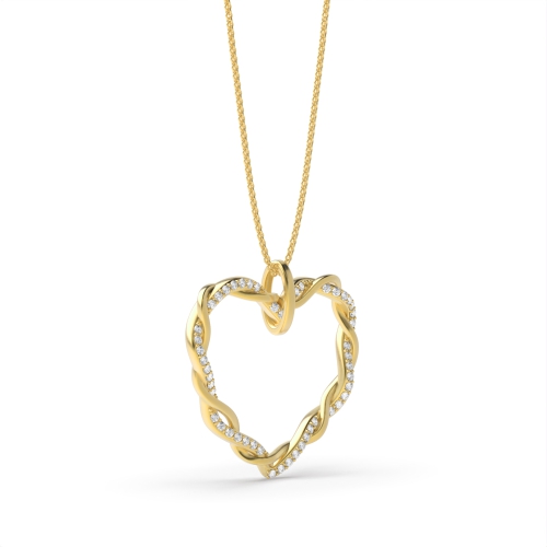 Pave Setting Round Yellow Gold Twisted Pendant Necklaces