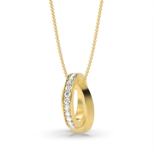 Pave Setting Round Yellow Gold Sliding Pendant Necklaces