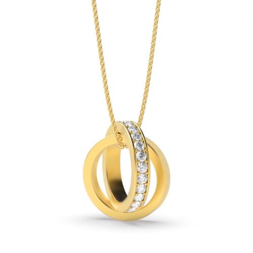 Pave Setting Round Yellow Gold Sliding Pendant Necklaces