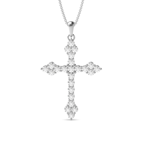 4 Prong Round Solace Moissanite Cross Pendant Necklace