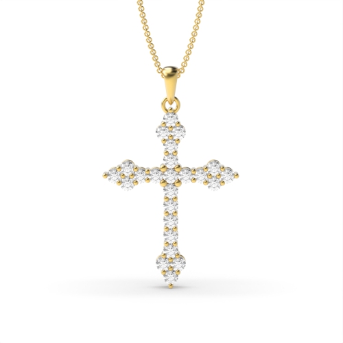 4 Prong Round Yellow Gold Solace Cross Pendant Necklace