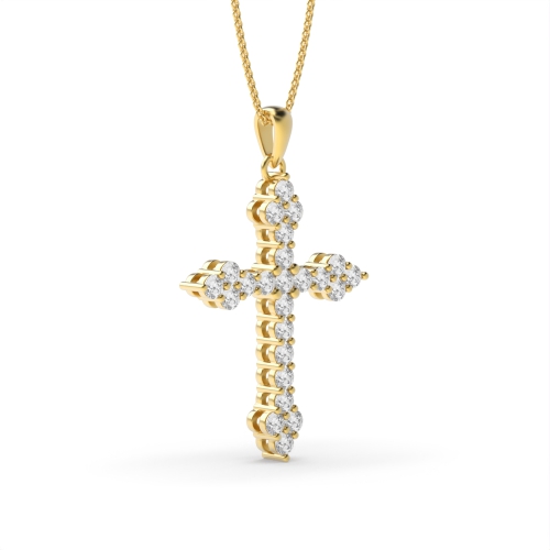 4 Prong Round Yellow Gold Solace Cross Pendant Necklace