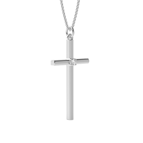 4 Prong Round Minimal Single Moissanite Cross Pendant Necklace