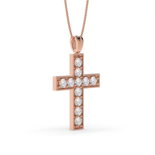 Pave Setting Round Rose Gold Cross Pendant Necklace