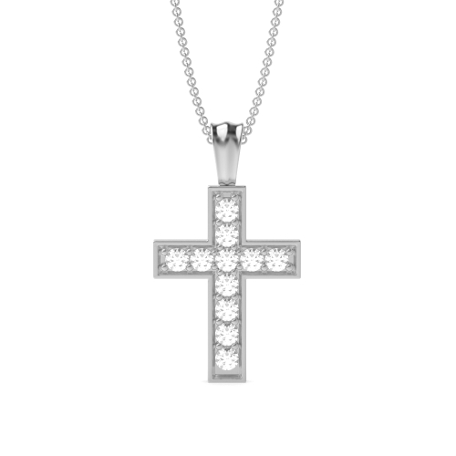 Pave Setting Round Diamond Classic and Popular Cross Pendant Necklace  (19.70mm X 11.00mm)