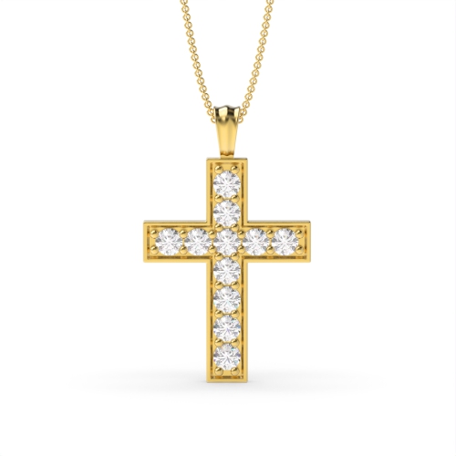 Pave Setting Round Yellow Gold Celestialcross Pendant Necklaces