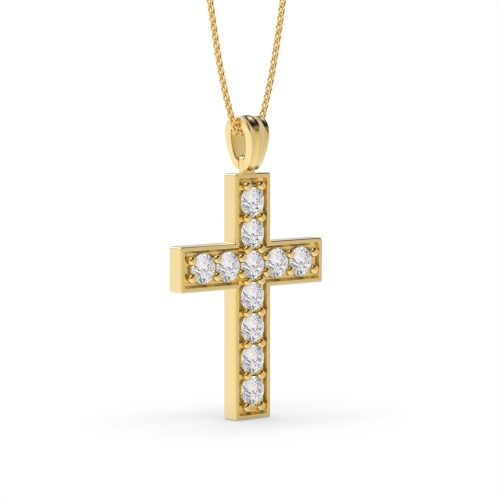 Pave Setting Round Yellow Gold Celestialcross Pendant Necklaces