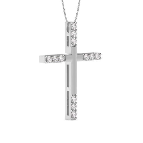 4 Prong Round Silver Cross Pendant Necklace