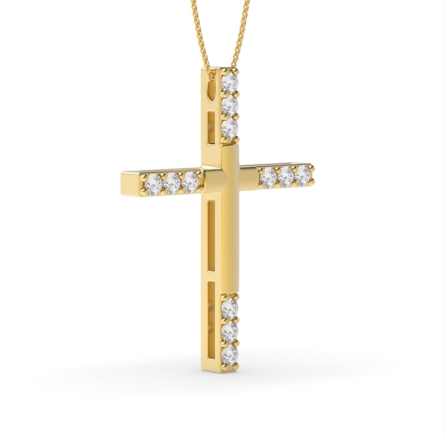 4 Prong Round Yellow Gold Cross Pendant Necklace
