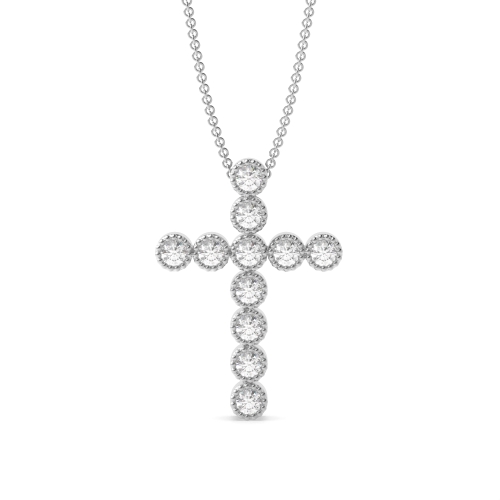 Bezel Setting Round Shape Miligrain Vintage Style Diamond Cross Necklace  (18.20mm X 13.00mm)