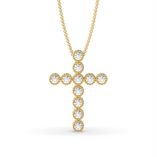 Bezel Setting Round Yellow Gold Miligrain vintage styled Pendant Necklaces