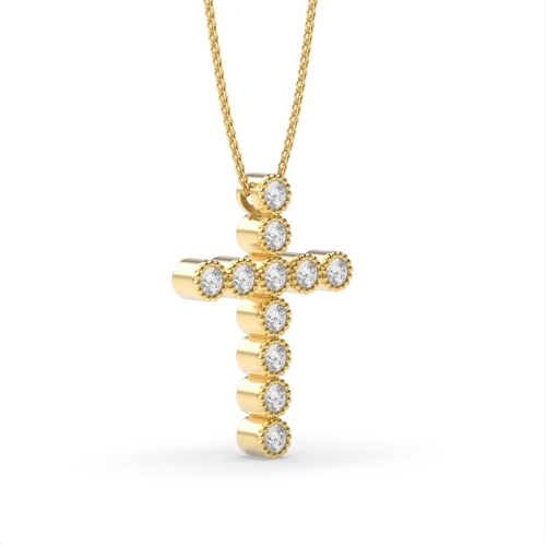 Bezel Setting Round Yellow Gold Miligrain vintage styled Pendant Necklaces