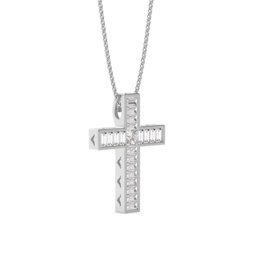Channel Setting Baguette Exclusive Luxurious Cross Pendant Necklace