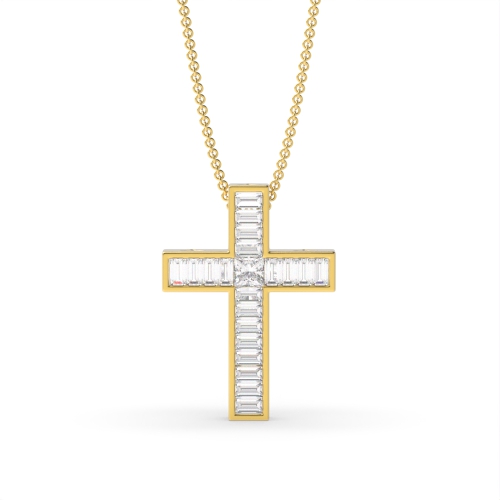 Channel Setting Baguette Yellow Gold Exclusive luxurious Pendant Necklaces