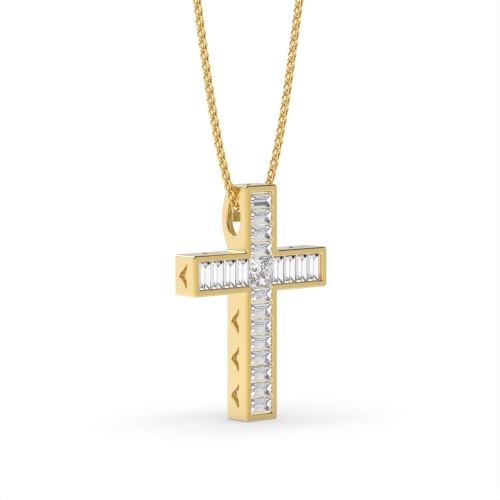 Channel Setting Baguette Yellow Gold Exclusive luxurious Pendant Necklaces