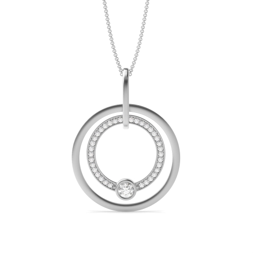 Pave Setting Round Platinum Circle Pendant Necklaces