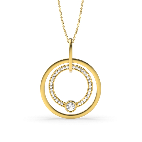 Pave Setting Round Yellow Gold Luxurious Pendant Necklaces