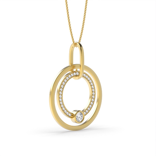 Pave Setting Round Yellow Gold Luxurious Pendant Necklaces