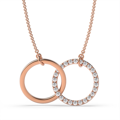 Pave Setting Round Rose Gold interlocking two Circle Pendant Necklace