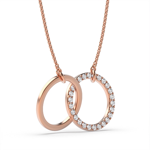 Pave Setting Round Rose Gold interlocking two Circle Pendant Necklace