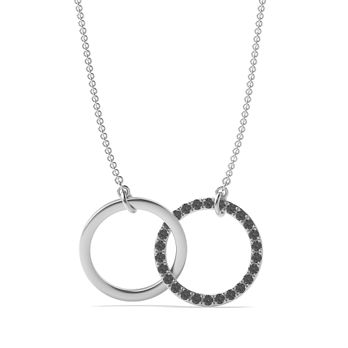 Pave Setting Round Interlocking two Black Diamond Pendant Necklaces