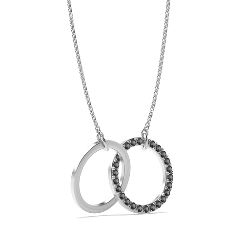 Pave Setting Round Interlocking two Black Diamond Pendant Necklaces