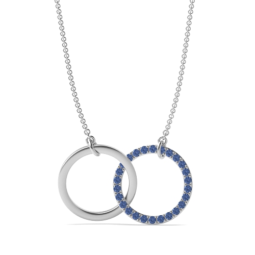 Pave Setting Round Interlocking two Blue Sapphire Pendant Necklaces