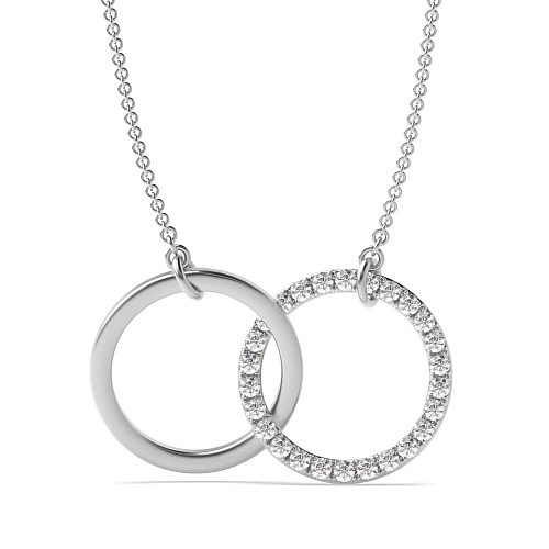 Pave Setting Round Interlocking two Pendant Necklaces