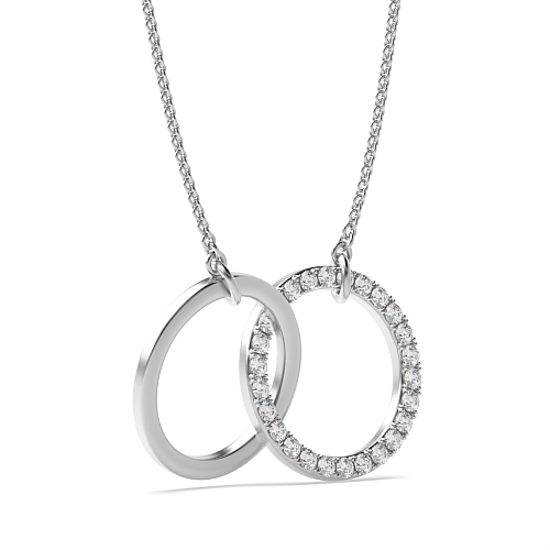 Pave Setting Round Interlocking two Pendant Necklaces