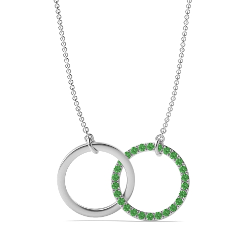 Pave Setting Round Interlocking two Emerald Pendant Necklaces