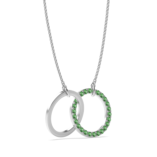 Pave Setting Round Interlocking two Emerald Pendant Necklaces