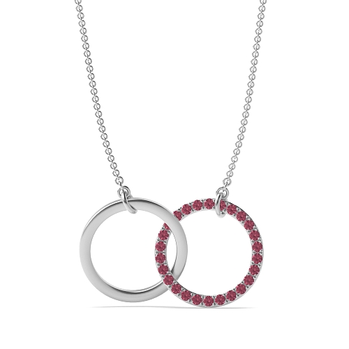Pave Setting Round Interlocking two Ruby Pendant Necklaces