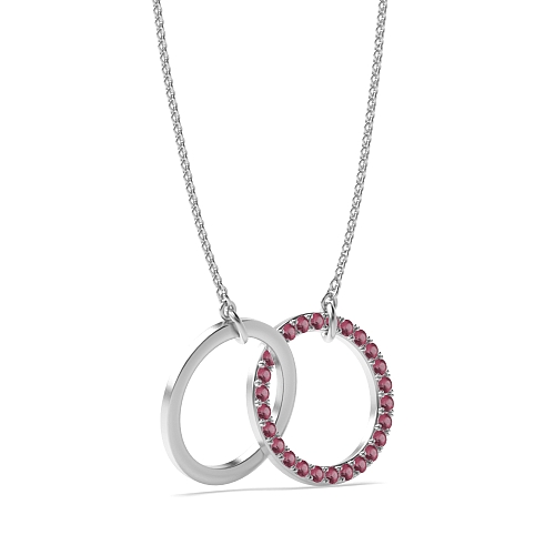 Pave Setting Round Interlocking two Ruby Pendant Necklaces