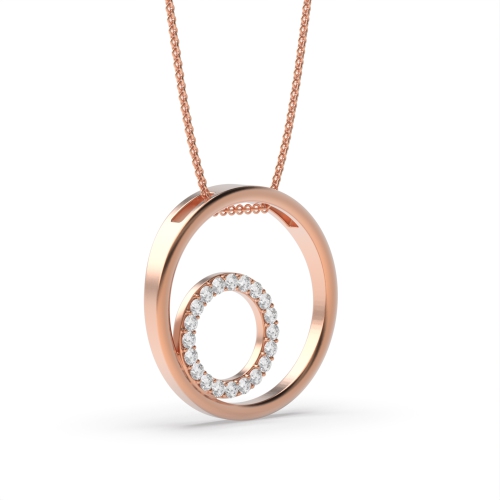 Pave Setting Round Rose Gold Circle Pendant Necklace