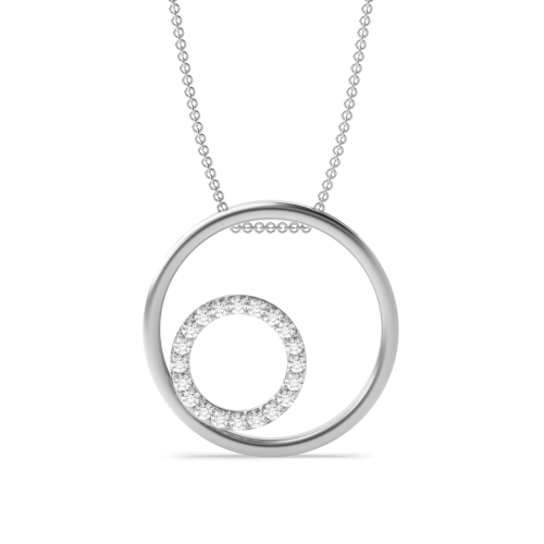Pave Setting Round Lab Grown Diamond Double Circle Pendant Necklace  (18.00mm X 18.00mm)