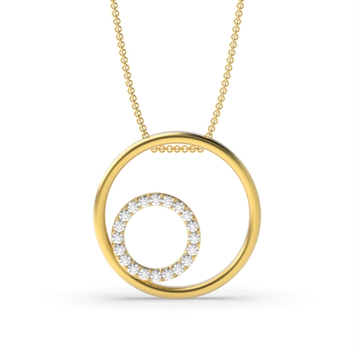 Pave Setting Round Yellow Gold Double Pendant Necklaces