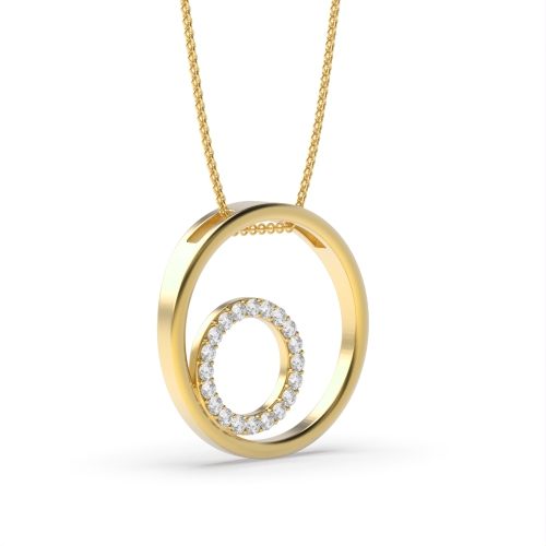 Pave Setting Round Yellow Gold Double Pendant Necklaces