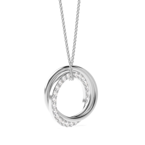Pave Setting Round Diamond Three Rings Circle Pendant Necklace  (13.20mm X 12.80mm)