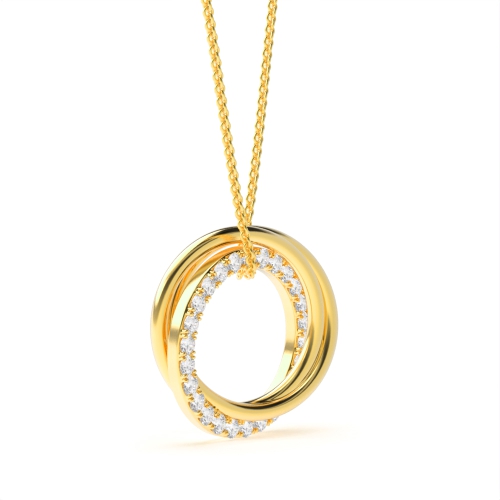 Pave Setting Round Diamond Three Rings Circle Pendant Necklace  (13.20mm X 12.80mm)
