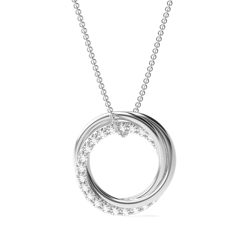 Pave Setting Round Silver Three Circle Pendant Necklaces