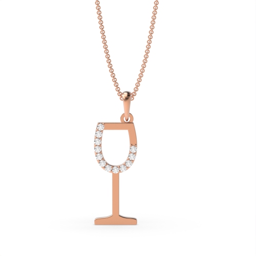 Pave Setting Round Rose Gold Wine glass Pendant Necklaces
