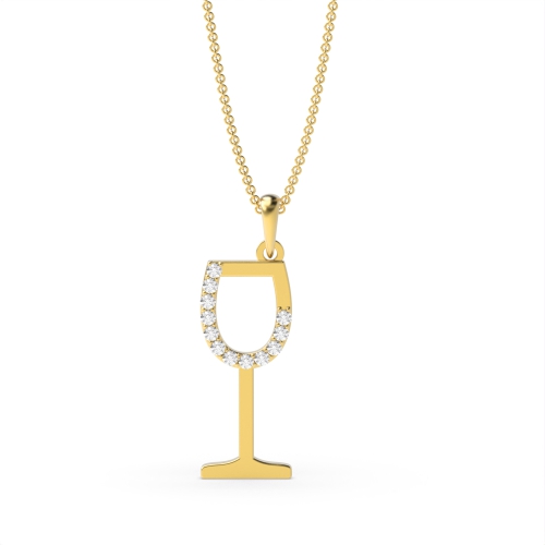 Pave Setting Round Yellow Gold Wine glass Pendant Necklaces