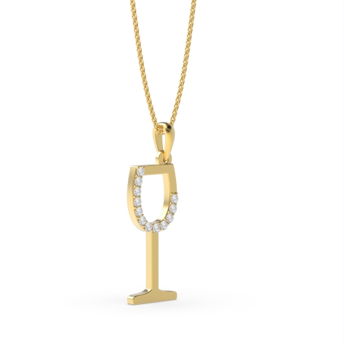 Pave Setting Round Yellow Gold Wine glass Pendant Necklaces