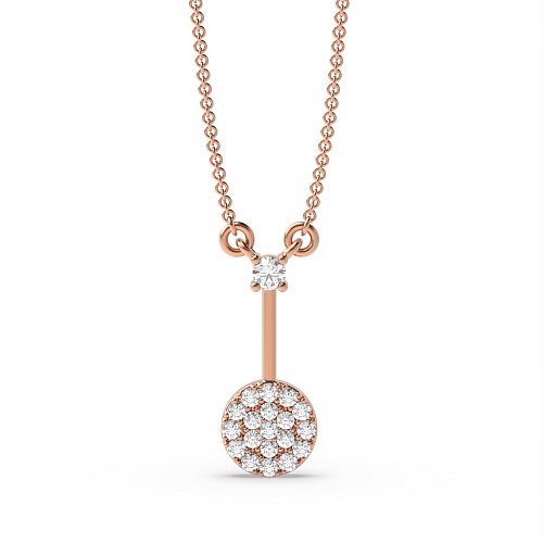 Pave Setting Round Rose Gold Disc and bar Pendant Necklaces