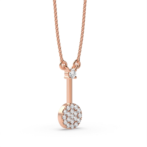 Pave Setting Round Rose Gold Disc and bar Pendant Necklaces