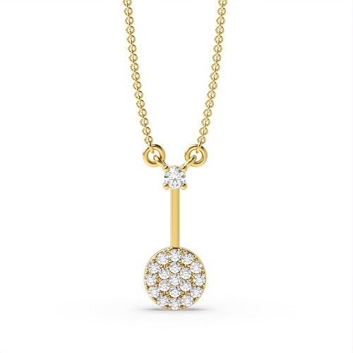 Pave Setting Round Yellow Gold Disc and bar Pendant Necklaces
