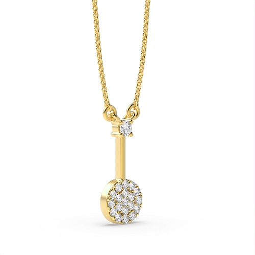 Pave Setting Round Yellow Gold Disc and bar Pendant Necklaces