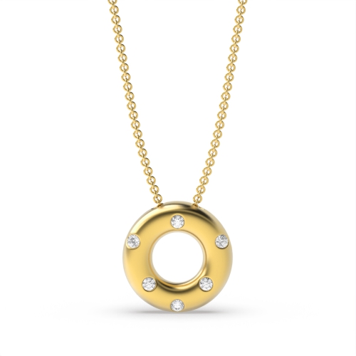 Bezel Setting Round Yellow Gold Floatingorbit Pendant Necklaces