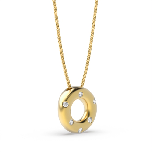 Bezel Setting Round Yellow Gold Floatingorbit Pendant Necklaces